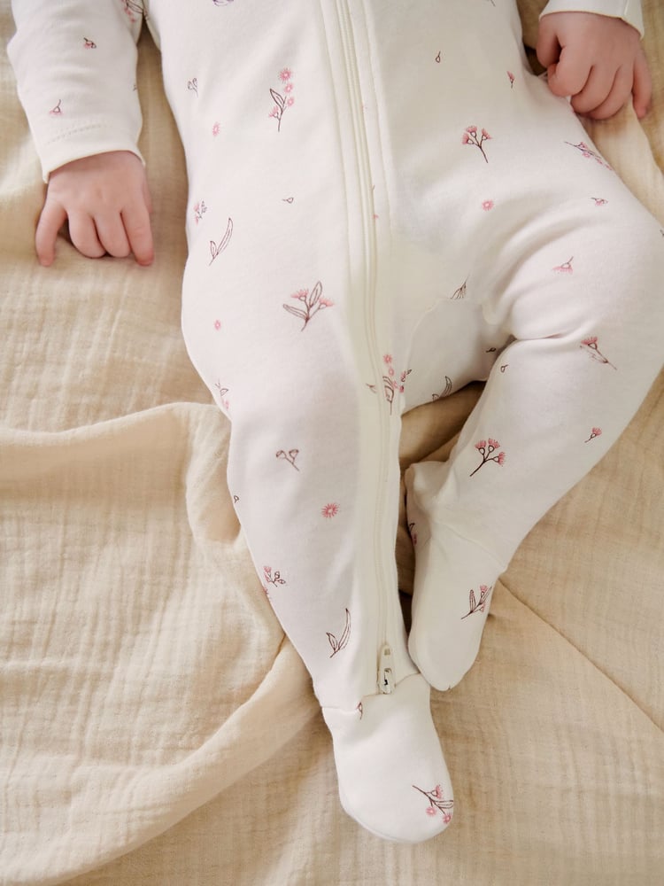 Purebaby Pink 100% Cotton Zip Baby Sleepsuits 2 Pack - Image 2 of 9