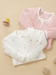 Purebaby Pink 100% Cotton Zip Baby Sleepsuits 2 Pack - Image 4 of 9