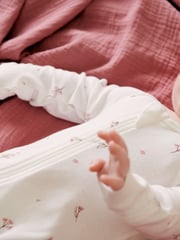 Purebaby Pink 100% Cotton Zip Baby Sleepsuits 2 Pack - Image 7 of 9