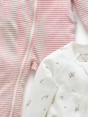 Purebaby Pink 100% Cotton Zip Baby Sleepsuits 2 Pack - Image 9 of 9