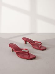 Red Premium Leather Toe Post Heeled Mules - Image 1 of 9