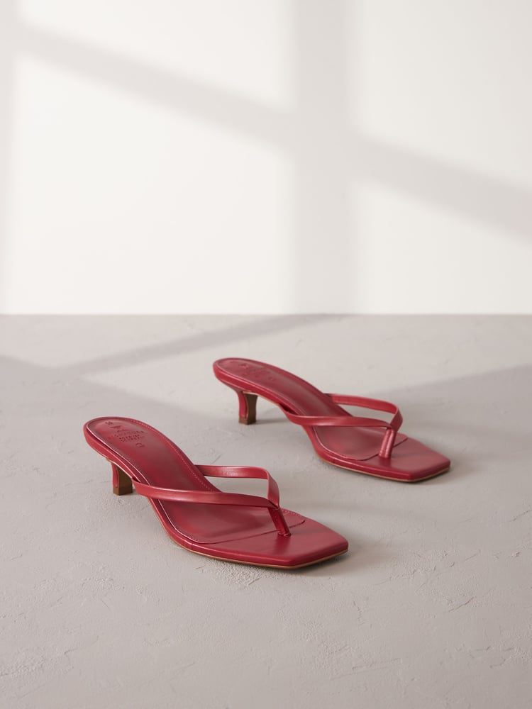 Red Premium Leather Toe Post Heeled Mules - Image 1 of 9
