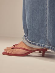 Red Premium Leather Toe Post Heeled Mules - Image 4 of 9