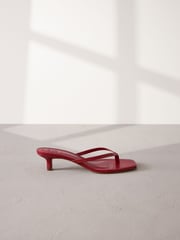 Red Premium Leather Toe Post Heeled Mules - Image 5 of 9