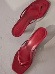 Red Premium Leather Toe Post Heeled Mules - Image 6 of 9