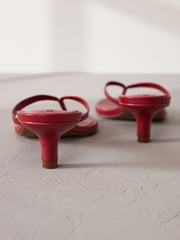 Red Premium Leather Toe Post Heeled Mules - Image 8 of 9