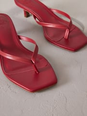 Red Premium Leather Toe Post Heeled Mules - Image 9 of 9