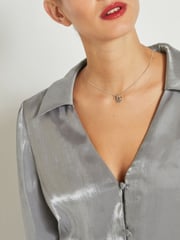 Silver Metallic V-Neck Long Sleeve Blouse - Image 5 of 7