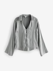 Silver Metallic V-Neck Long Sleeve Blouse - Image 6 of 7