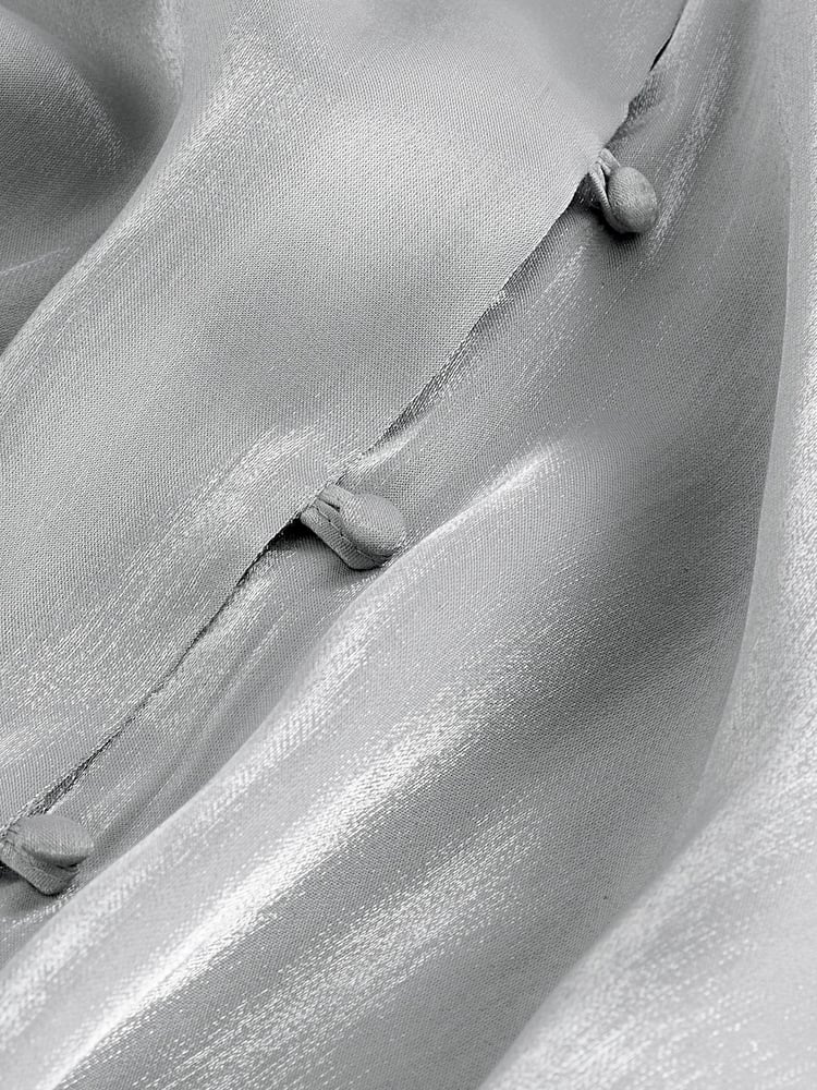 Silver Metallic V-Neck Long Sleeve Blouse - Image 7 of 7