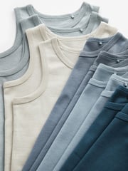 Tonal Blue 100% Cotton Vests 10 Pack (1.5-16yrs) - Image 8 of 8