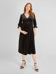 JoJo Maman Bébé Black Velvet Wrap Maternity & Nursing Dress - Image 4 of 5