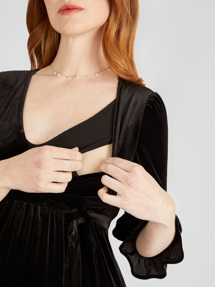 JoJo Maman Bébé Black Velvet Wrap Maternity & Nursing Dress - Image 5 of 5
