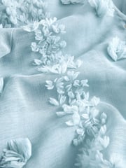 Blue Sheer V-Neck 3D Tufty Puff Sleeve Blouse - Image 6 of 6
