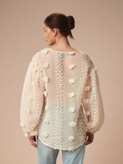 Cream Sheer V-Neck 3D Tufty Puff Sleeve Blouse - Image 2 of 7