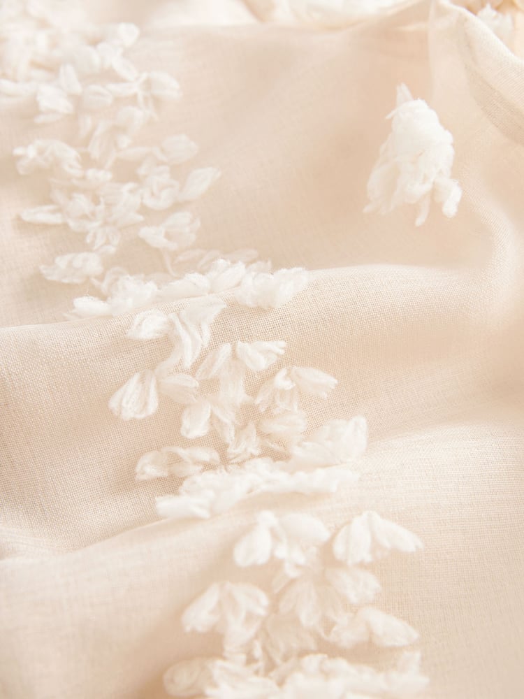 Cream Sheer V-Neck 3D Tufty Puff Sleeve Blouse - Image 7 of 7