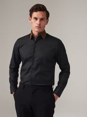 Schwarz/Gold - Formales Oxford-Hemd aus100 % Baumwolle mit Besatz - Bild 1 von 8