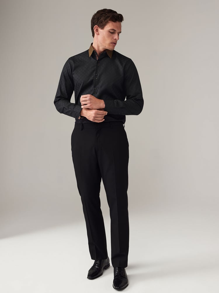 Schwarz/Gold - Formales Oxford-Hemd aus100 % Baumwolle mit Besatz - Bild 2 von 8