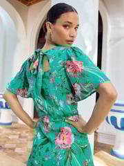 V&A | Love & Roses Green Printed Hanky Hem Dress - Image 2 of 4