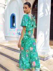 V&A | Love & Roses Green Printed Hanky Hem Dress - Image 3 of 4