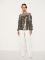 Gold Long Sleeve Sequin Sparkle Top - Image 2 of 6