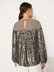 Gold Long Sleeve Sequin Sparkle Top - Image 3 of 6