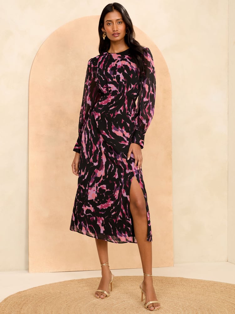 Love & Roses Pink Empire Tie Back Midi Dress - Image 4 of 4