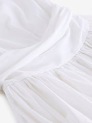 White Premium One Shoulder Midi Dress With Linen - Image 6 of 6