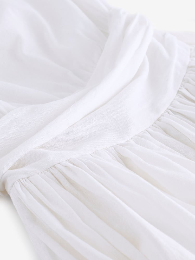 White Premium One Shoulder Midi Dress With Linen - Image 6 of 6