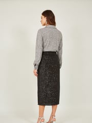 Yumi Black Sequin Fitted Skirt With Front Slit - Image 3 of 3