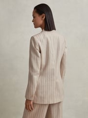Reiss Neutral Odette Wool Blend Striped Double Breasted Blazer - Image 4 of 6