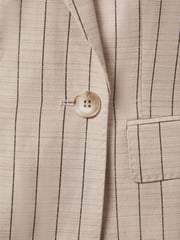 Reiss Neutral Odette Wool Blend Striped Double Breasted Blazer - Image 6 of 6
