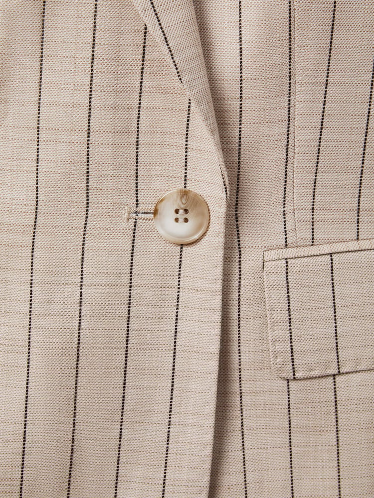 Reiss Neutral Odette Wool Blend Striped Double Breasted Blazer - Image 6 of 6