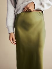 Khaki Green Satin Midi Skirt - Image 5 of 8