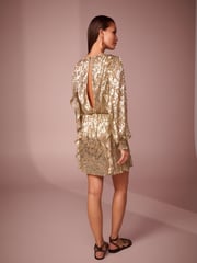 Gold Mini Jaquard Ruffle Dress - Image 2 of 6