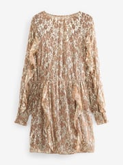Gold Mini Jaquard Ruffle Dress - Image 5 of 6
