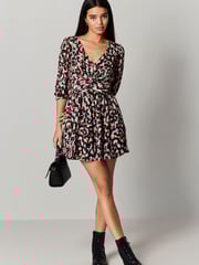 Animal Print Waisted Short Sleeve Mini Dress - Image 2 of 6