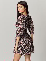 Animal Print Waisted Short Sleeve Mini Dress - Image 3 of 6