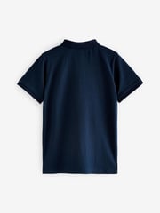 Navy/Stone Natural Short Sleeve Zip Neck Polo Shirt (3-16yrs) - Image 2 of 3