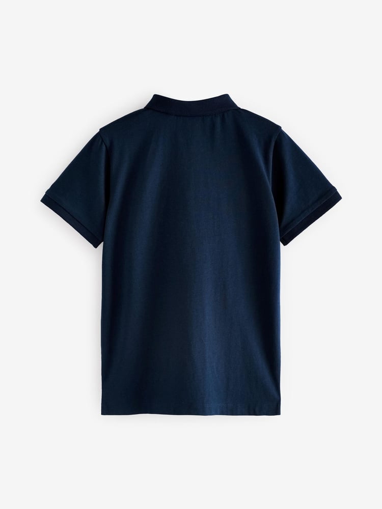 Navy/Stone Natural Short Sleeve Zip Neck Polo Shirt (3-16yrs) - Image 2 of 3