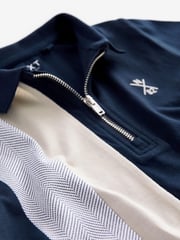 Navy/Stone Natural Short Sleeve Zip Neck Polo Shirt (3-16yrs) - Image 3 of 3
