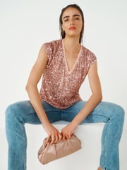 Pink Sequin V-Neck Top - Image 2 of 5
