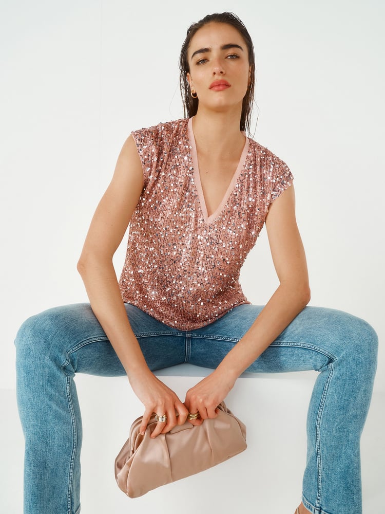 Pink Sequin V-Neck Top - Image 2 of 5