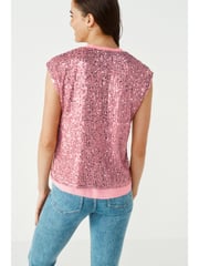 Pink Sequin V-Neck Top - Image 3 of 5