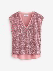 Pink Sequin V-Neck Top - Image 5 of 5