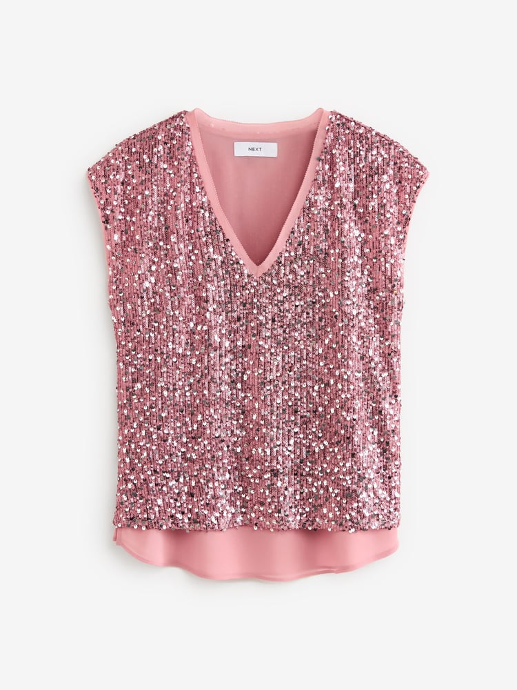 Pink Sequin V-Neck Top - Image 5 of 5