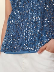 Blue Sequin V-Neck Top - Image 4 of 6