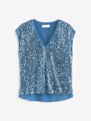Blue Sequin V-Neck Top - Image 5 of 6