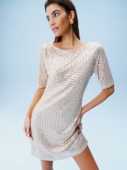 Cream Short Sleeve Sequin Dress - Image 1 of 7