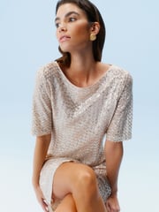Cream Short Sleeve Sequin Dress - Image 3 of 7